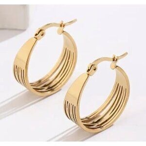 18k Gold Stainless Steel Industrial Style Hoop Earrings